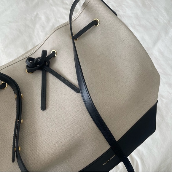 Mansur Gavriel Handbags - Mansur Gavriel Large Crossbody Bucket Bag in Canvas and Black Trim Gold